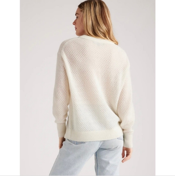 Quince Alpaca Wool Blend Diamond Stitch Creamy White Long Sleeve Jumper Sweater - Picture 2 of 10